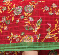 Sushila Vintage Red Floral Saree 100% Pure Cotton Printed Soft Craft Fabric
