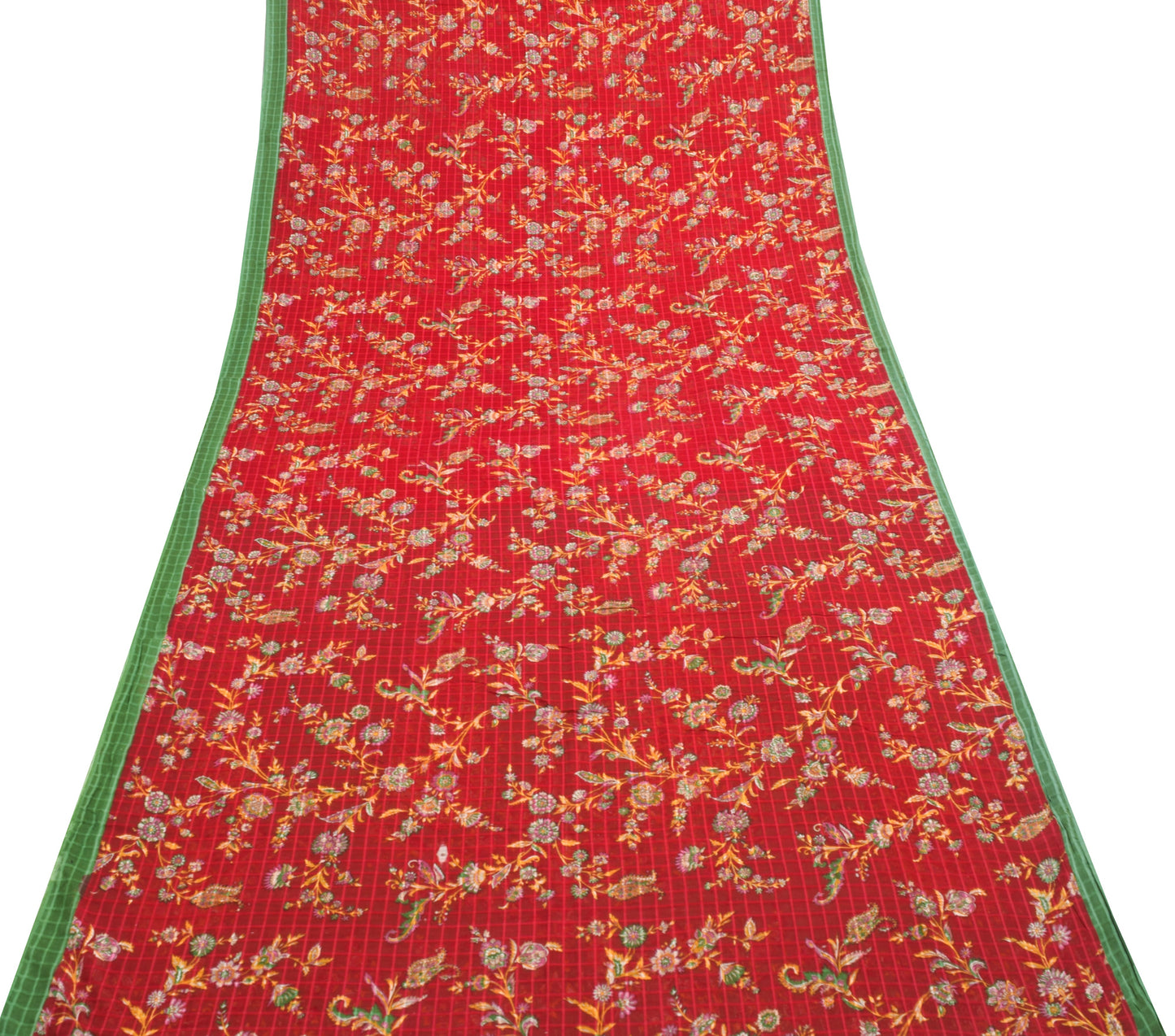 Sushila Vintage Red Floral Saree 100% Pure Cotton Printed Soft Craft Fabric
