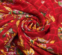 Sushila Vintage Red Floral Saree 100% Pure Cotton Printed Soft Craft Fabric