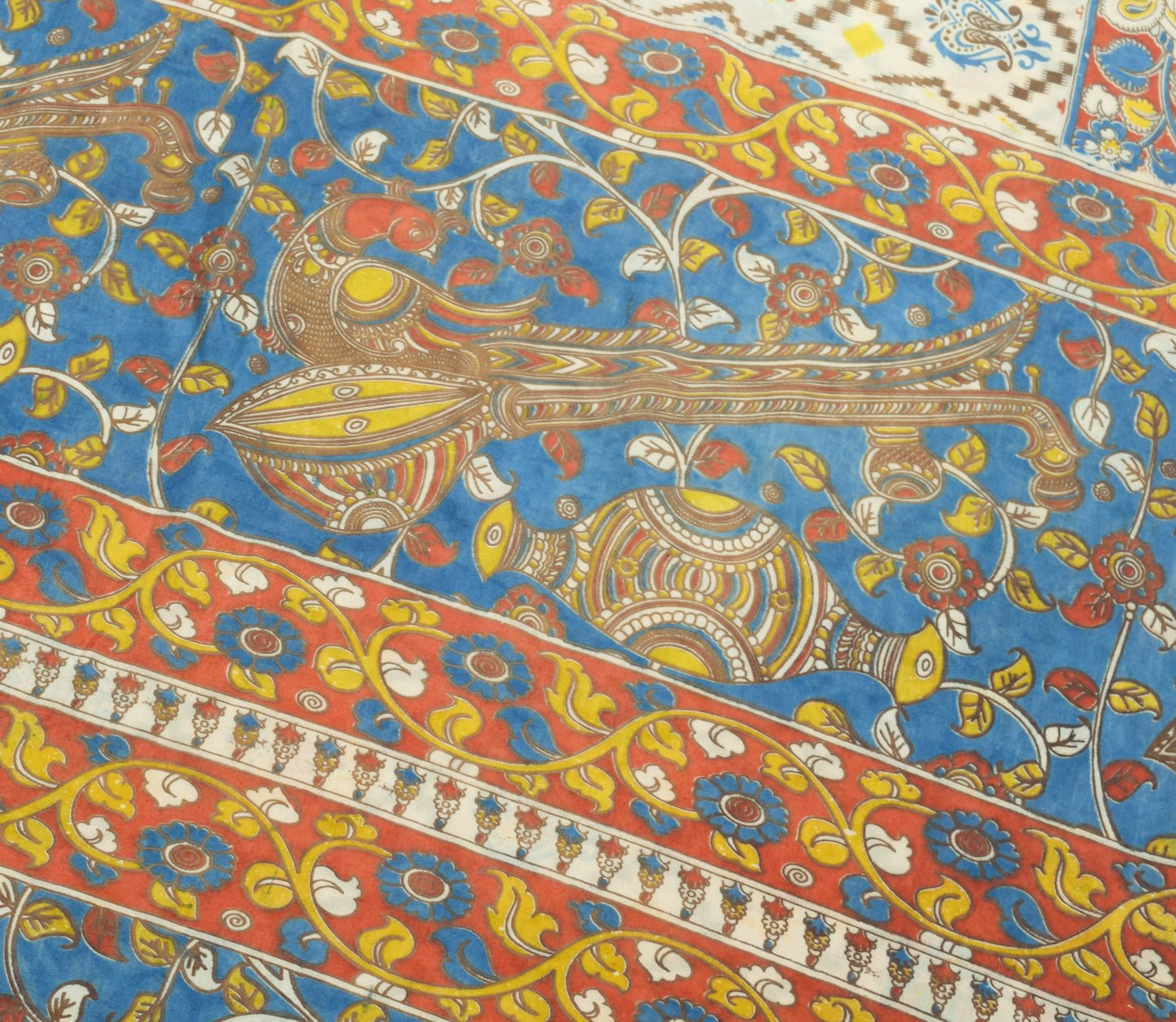 Sushila Vintage White Saree 100% Pure Cotton Kalamkari Printed Soft Craft Fabric