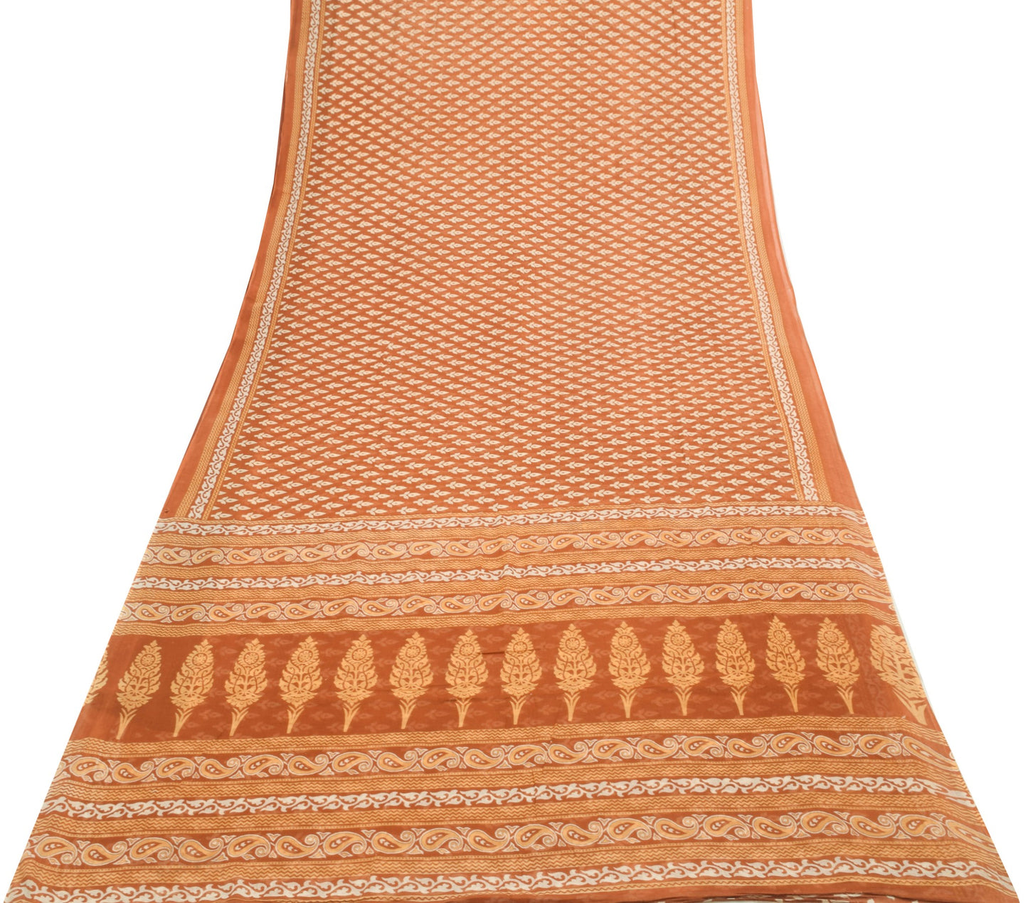 Sushila Vintage Brown Floral Saree 100% Pure Cotton Printed Soft Craft Fabric