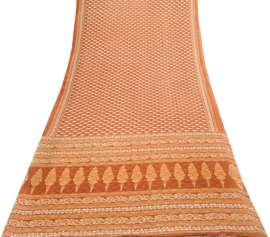 Sushila Vintage Brown Floral Saree 100% Pure Cotton Printed Soft Craft Fabric