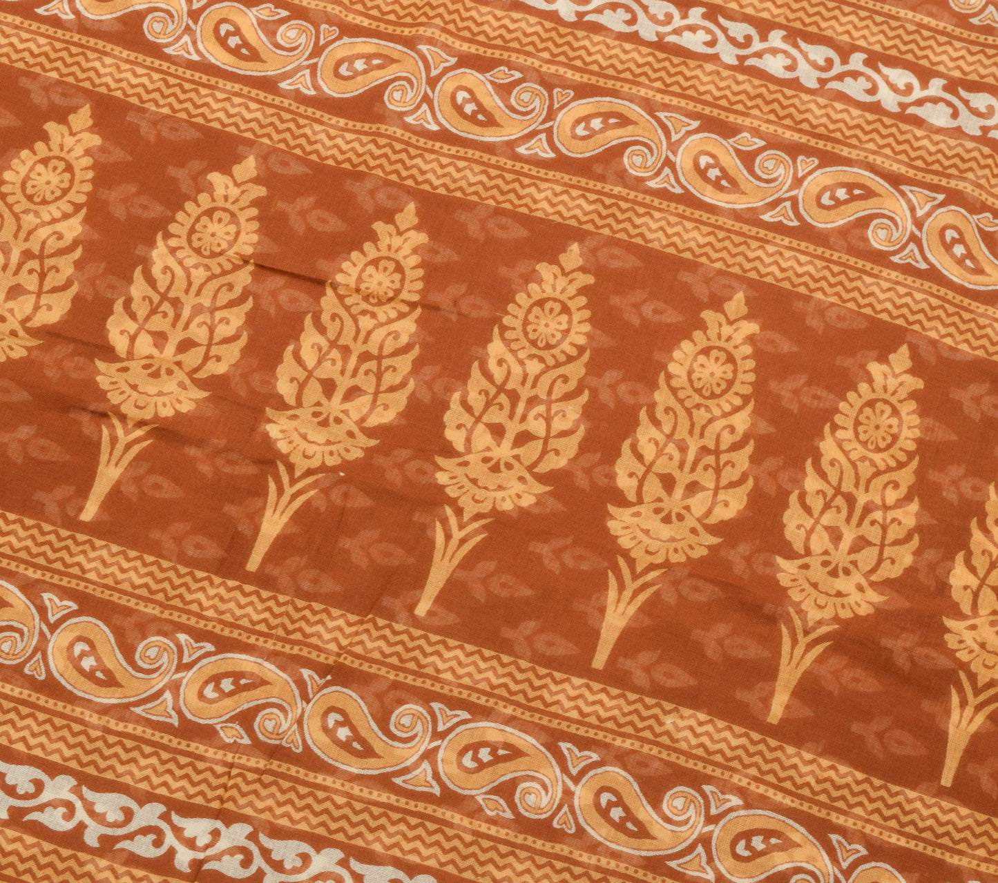 Sushila Vintage Brown Floral Saree 100% Pure Cotton Printed Soft Craft Fabric
