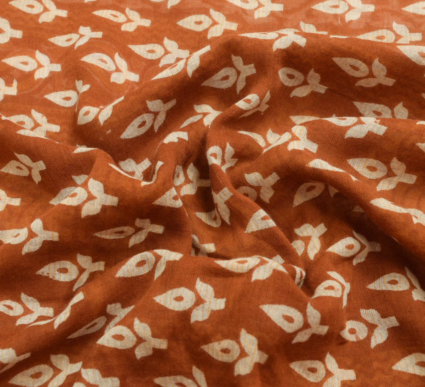 Sushila Vintage Brown Floral Saree 100% Pure Cotton Printed Soft Craft Fabric