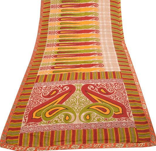 Sushila Vintage Red Floral Saree Pure Cotton Daily Wear Printed Craft Fabric