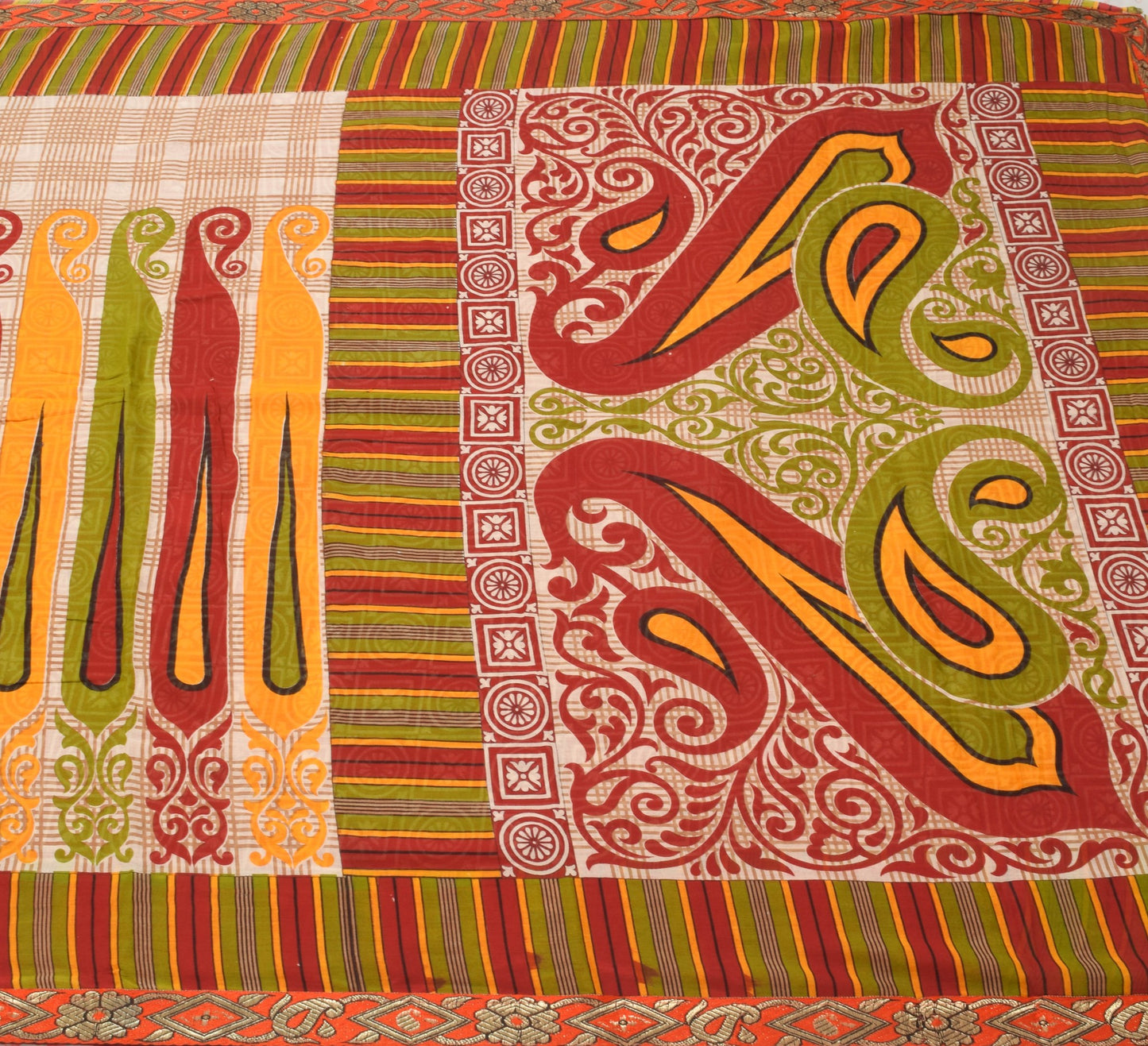Sushila Vintage Red Floral Saree Pure Cotton Daily Wear Printed Craft Fabric