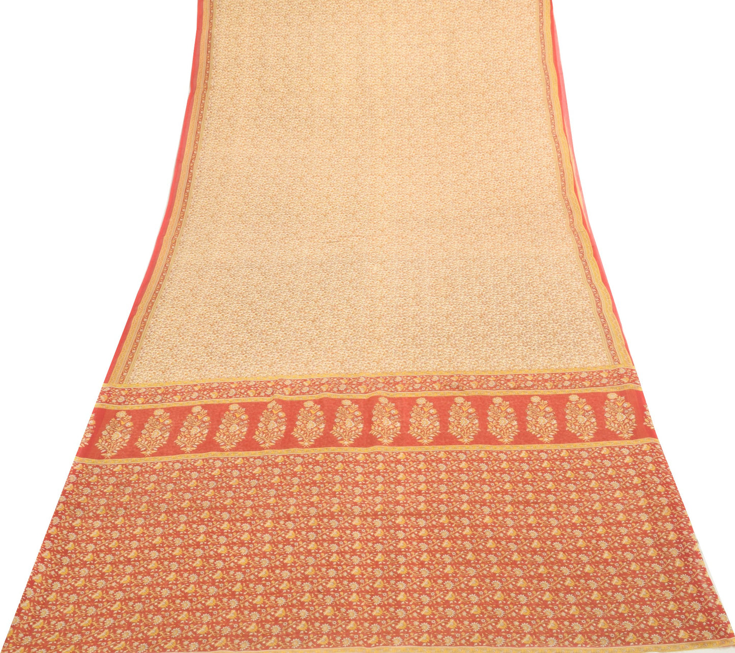 Sushila Vintage Cream Women Saree 100% Pure Cotton Printed Floral Craft Fabric
