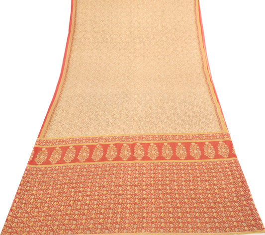 Sushila Vintage Cream Women Saree 100% Pure Cotton Printed Floral Craft Fabric