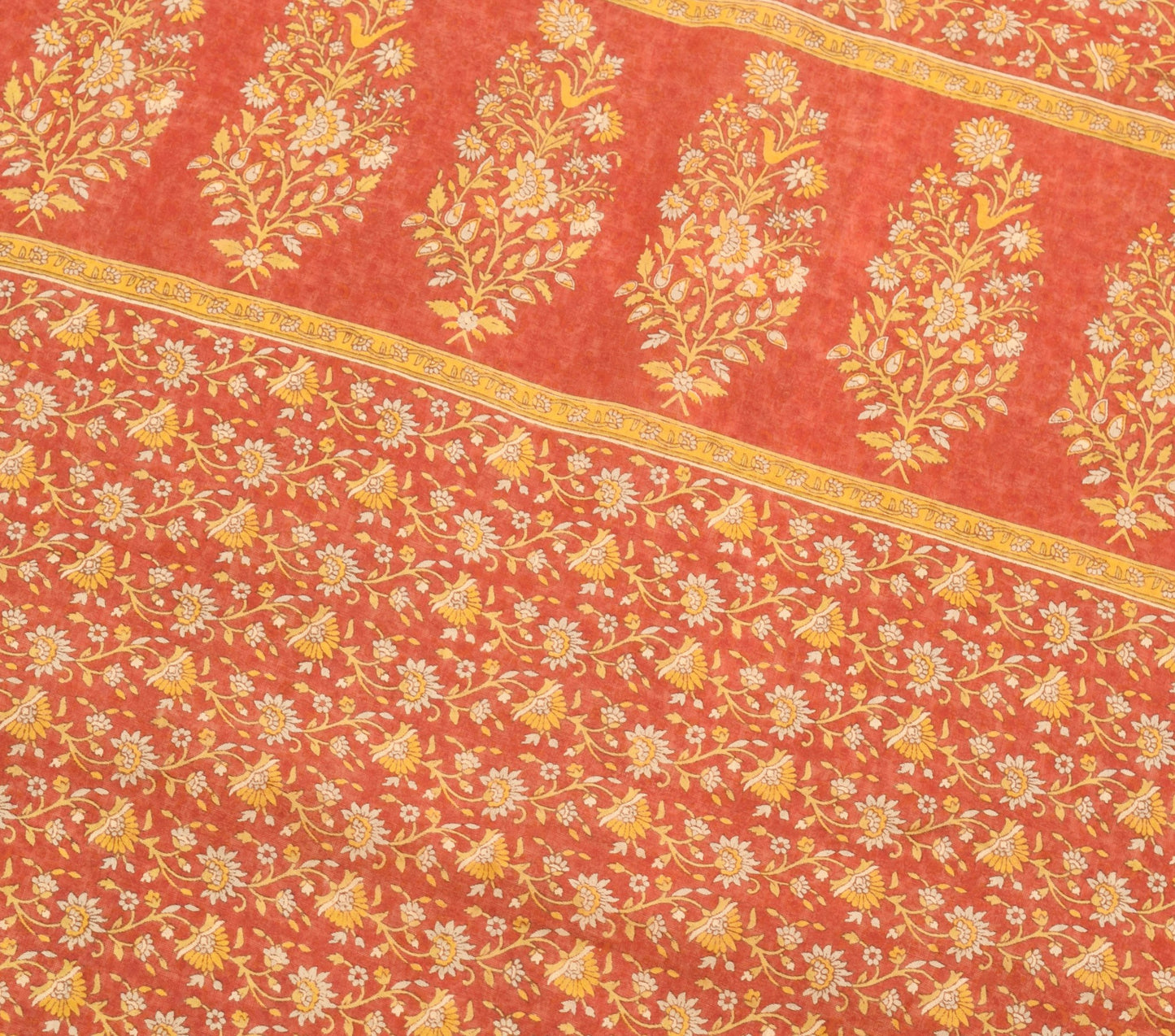 Sushila Vintage Cream Women Saree 100% Pure Cotton Printed Floral Craft Fabric