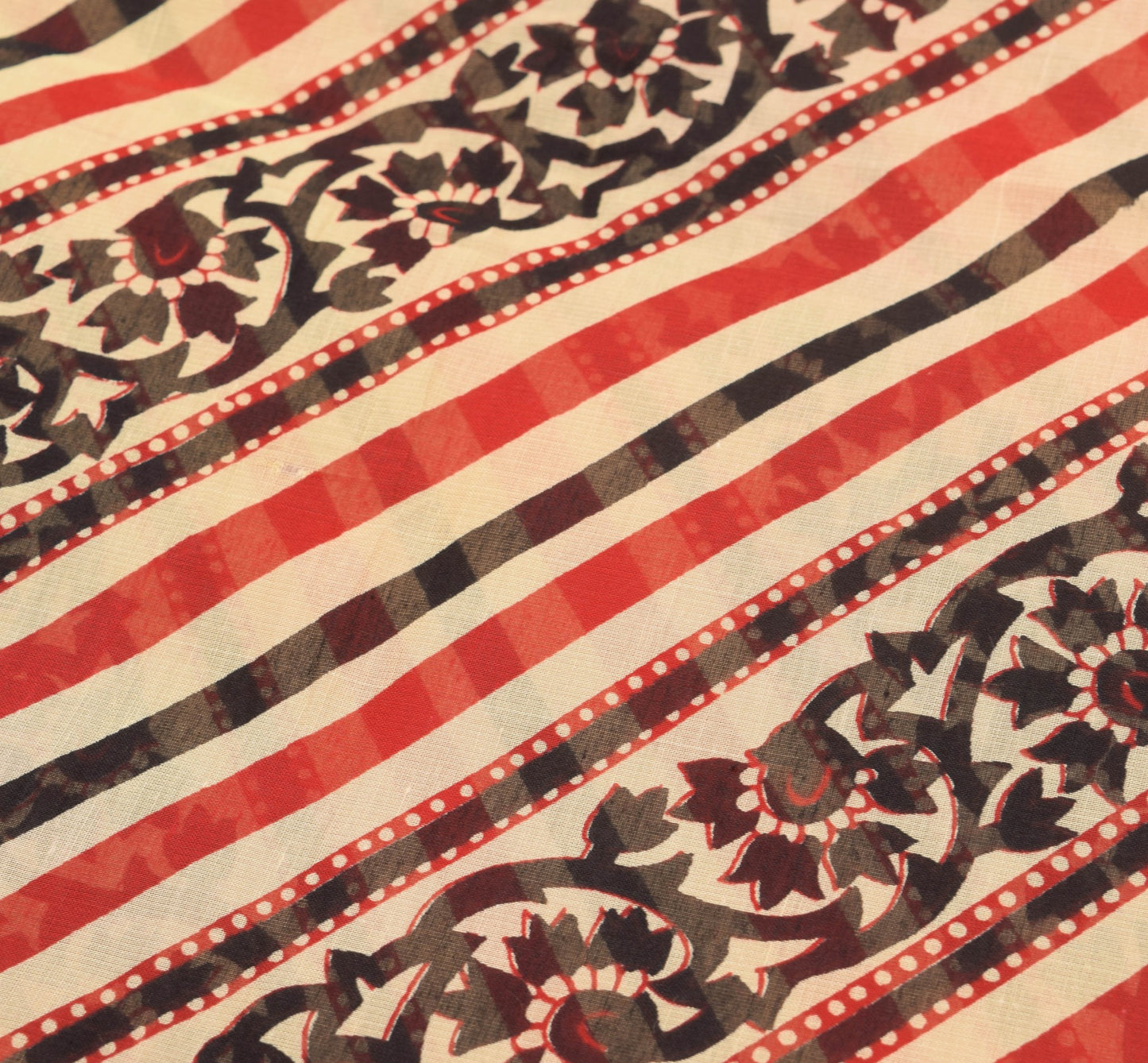 Sushila Vintage Black Saree 100% Pure Cotton Stripes Printed Soft Craft Fabric