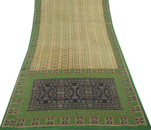 Sushila Vintage Green Antique Indian Saree 100% Pure Cotton Printed Craft Fabric