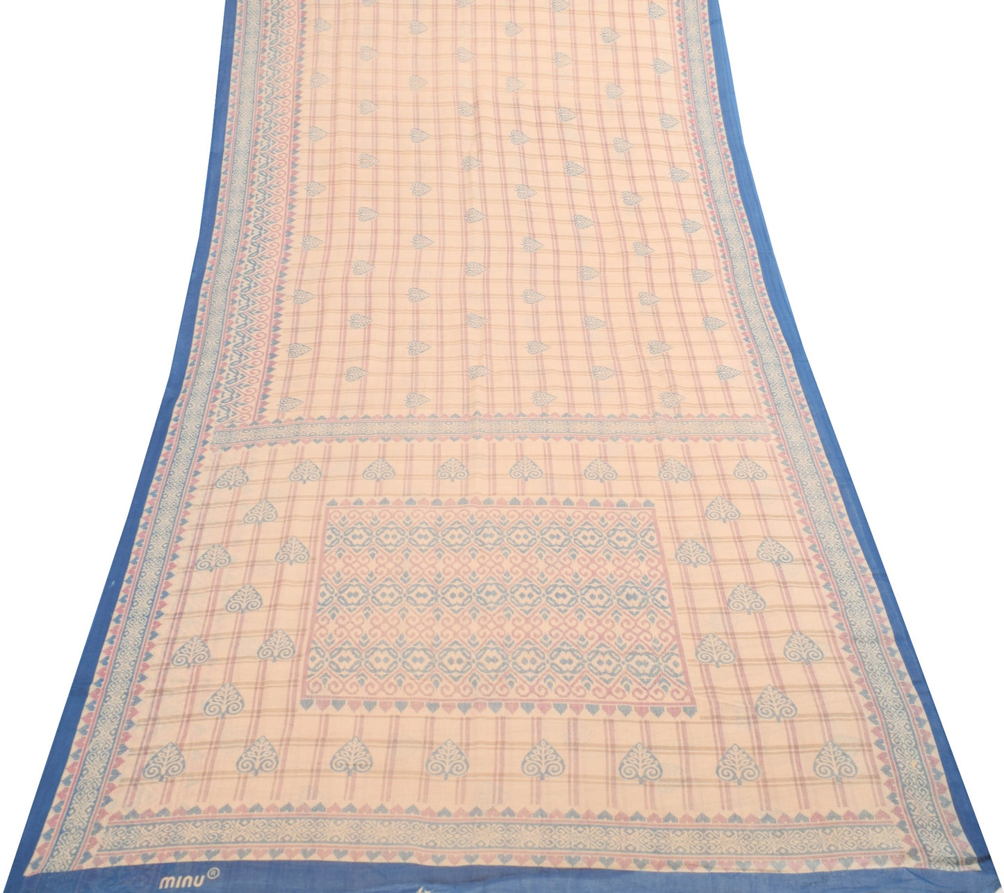 Sushila Vintage Brown Saree 100% Pure Cotton Checks Printed Soft Craft Fabric
