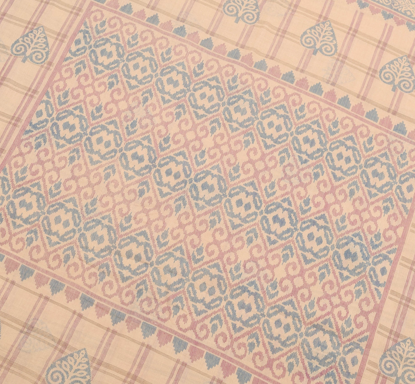 Sushila Vintage Brown Saree 100% Pure Cotton Checks Printed Soft Craft Fabric