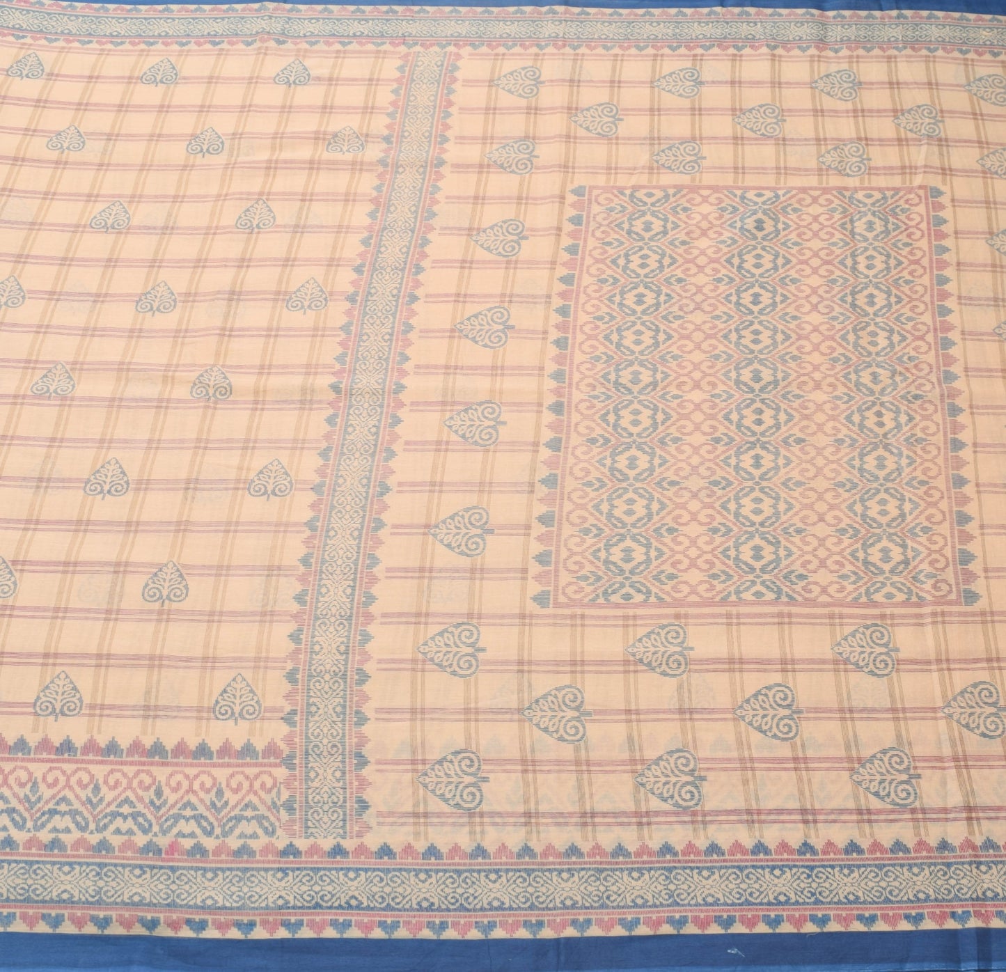 Sushila Vintage Brown Saree 100% Pure Cotton Checks Printed Soft Craft Fabric
