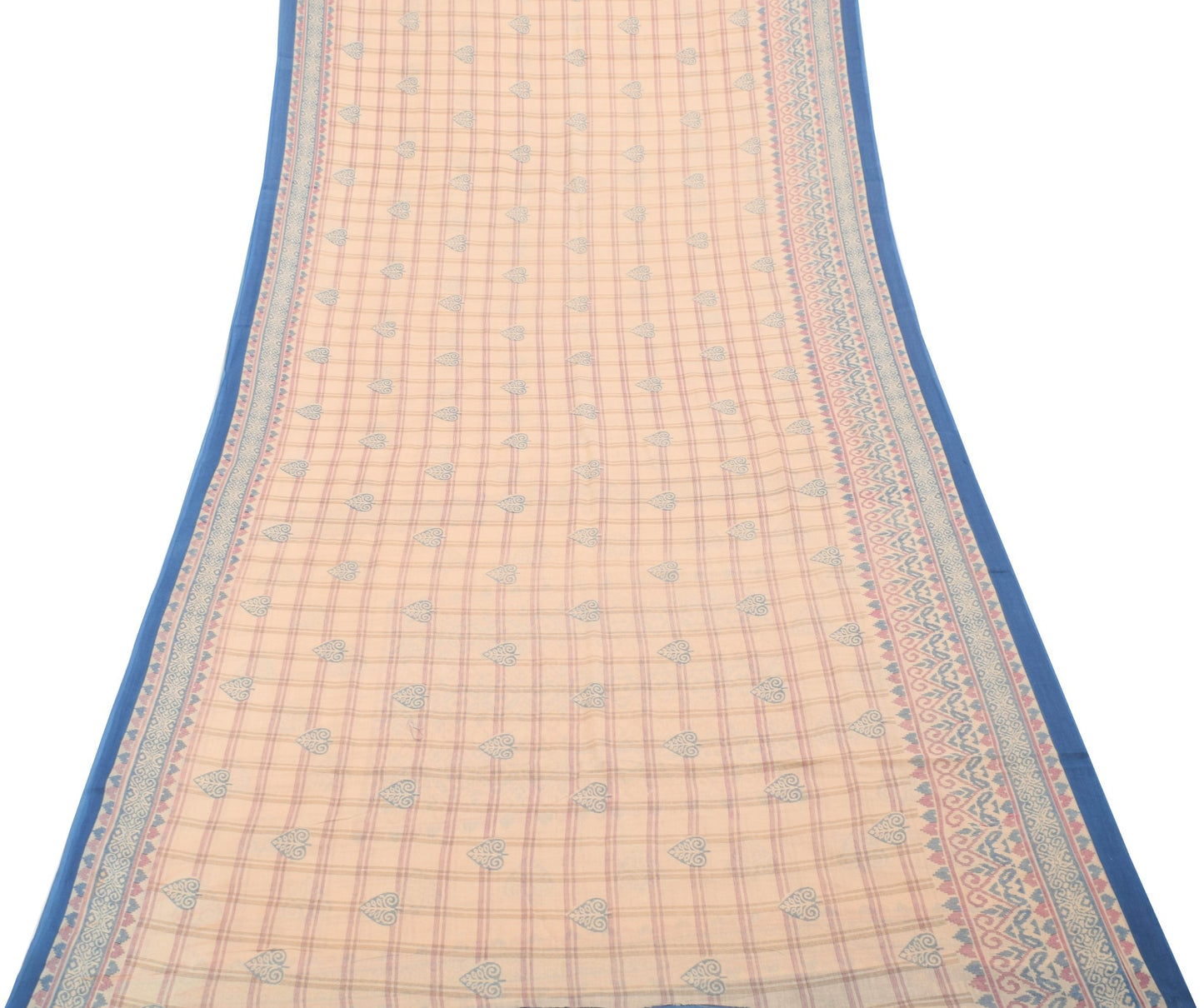 Sushila Vintage Brown Saree 100% Pure Cotton Checks Printed Soft Craft Fabric