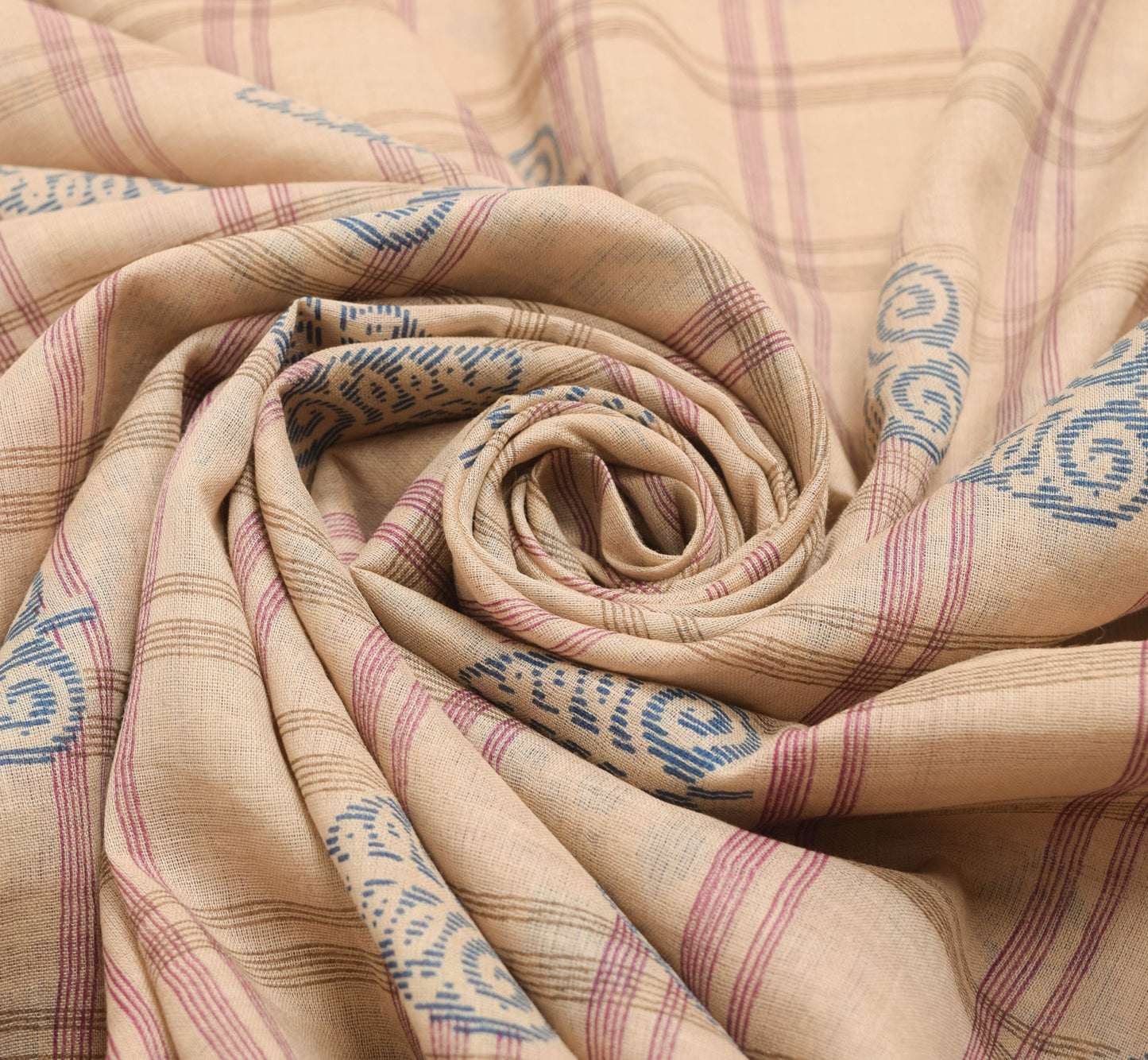 Sushila Vintage Brown Saree 100% Pure Cotton Checks Printed Soft Craft Fabric