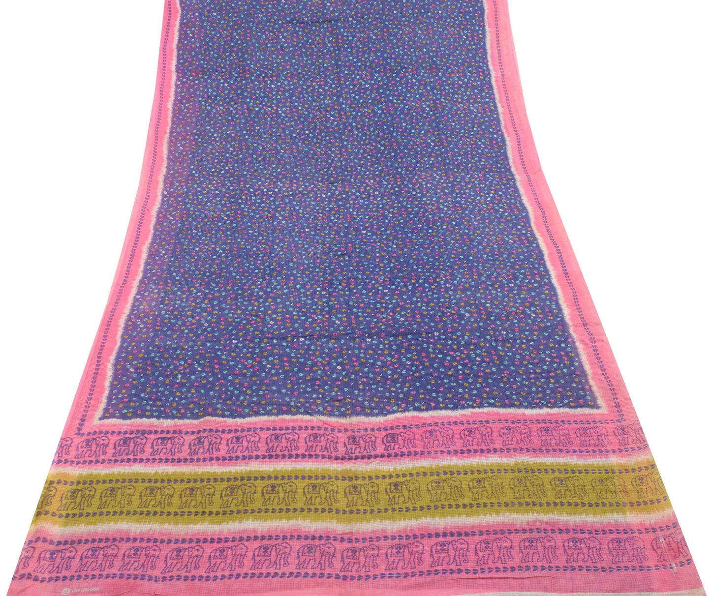 Sushila Vintage Blue Floral Saree 100% Pure Cotton Printed Women Craft Fabric