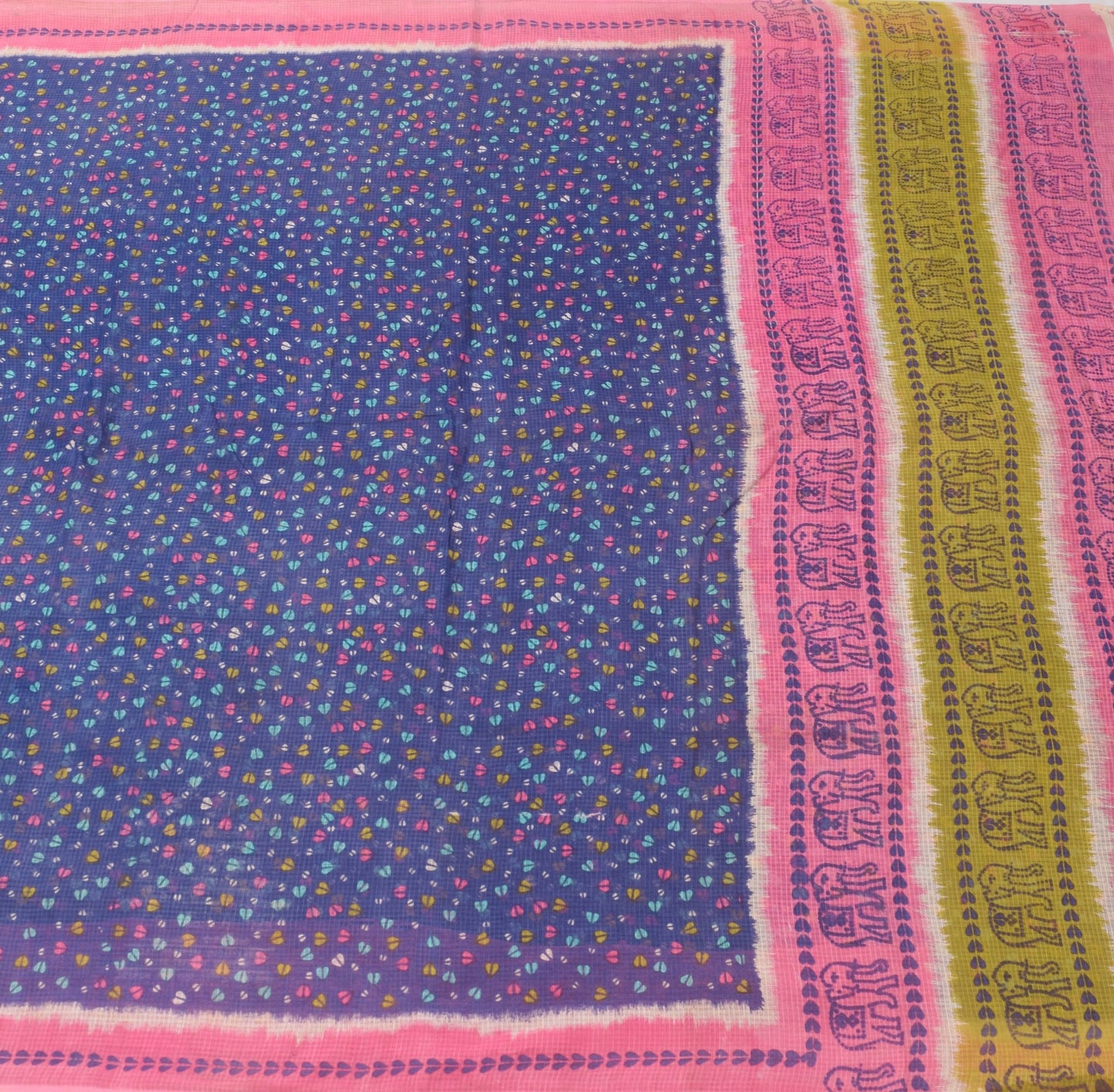 Sushila Vintage Blue Floral Saree 100% Pure Cotton Printed Women Craft Fabric
