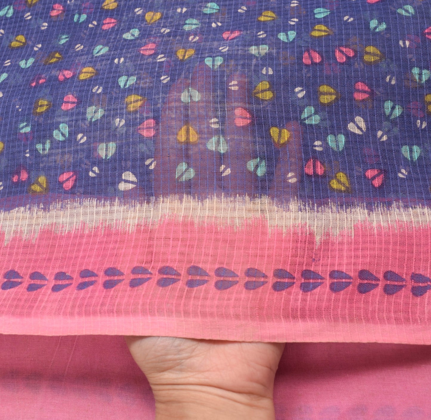 Sushila Vintage Blue Floral Saree 100% Pure Cotton Printed Women Craft Fabric