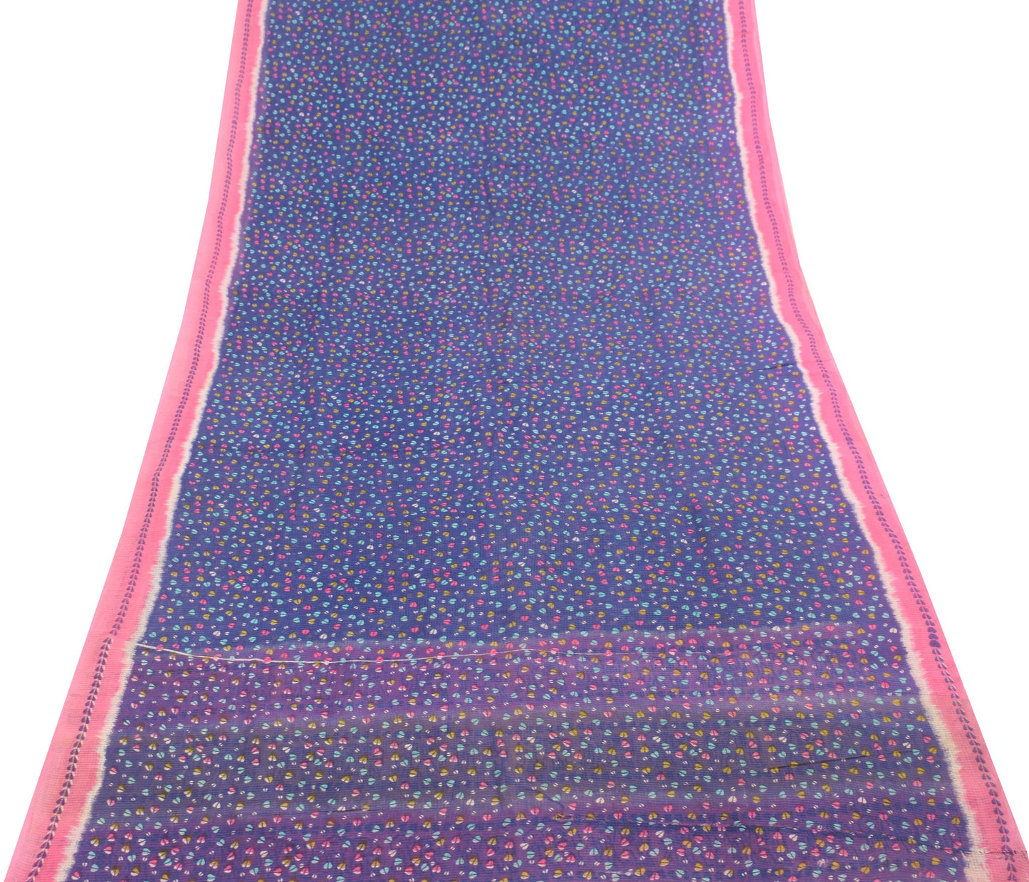 Sushila Vintage Blue Floral Saree 100% Pure Cotton Printed Women Craft Fabric