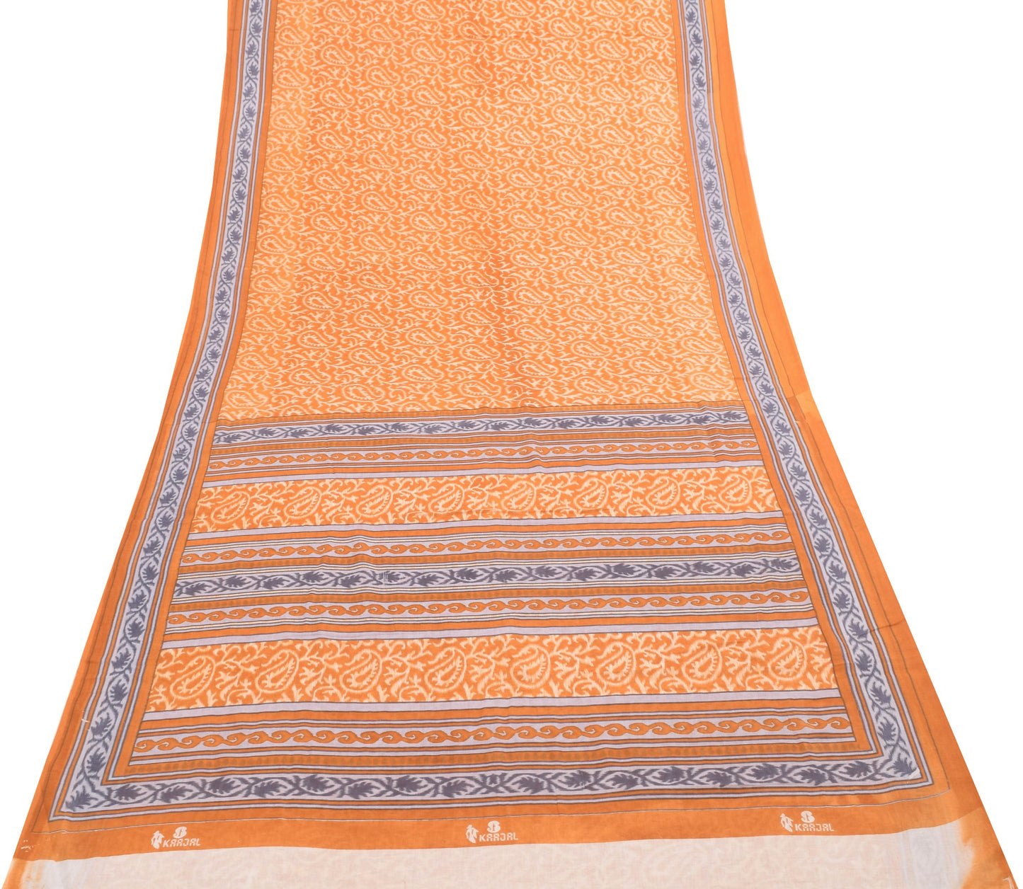 Sushila Vintage Mustard Paisley Saree 100% Pure Cotton Printed Soft Craft Fabric