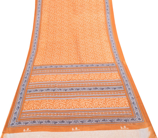 Sushila Vintage Mustard Paisley Saree 100% Pure Cotton Printed Soft Craft Fabric