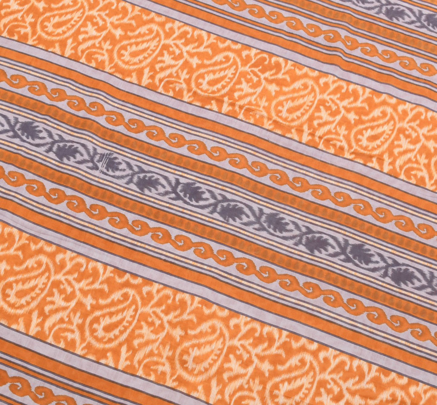 Sushila Vintage Mustard Paisley Saree 100% Pure Cotton Printed Soft Craft Fabric