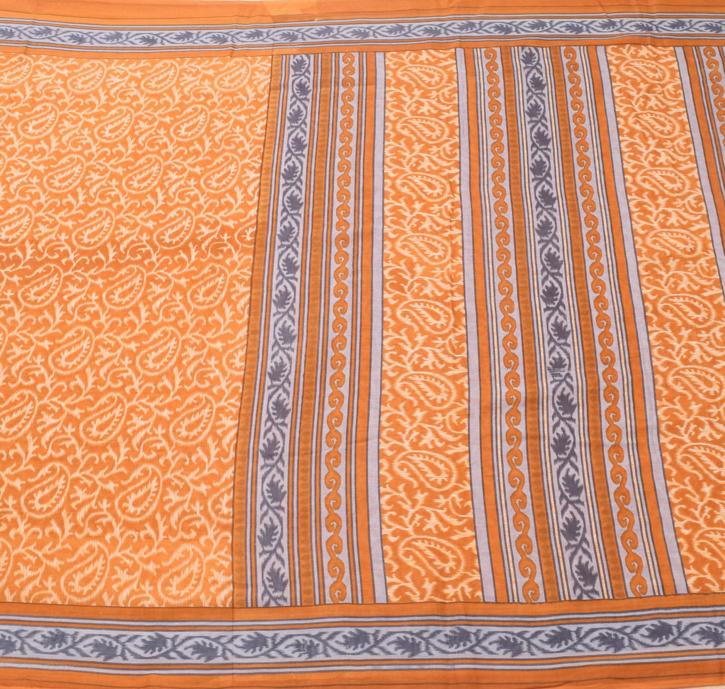Sushila Vintage Mustard Paisley Saree 100% Pure Cotton Printed Soft Craft Fabric