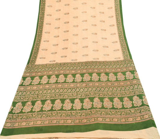 Sushila Vintage Brown Saree 100% Pure Cotton Printed Soft Craft Floral Fabric