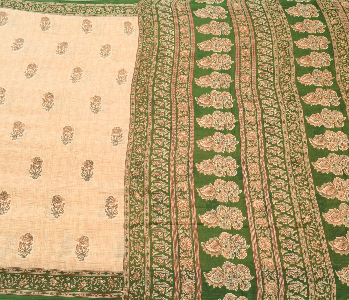 Sushila Vintage Brown Saree 100% Pure Cotton Printed Soft Craft Floral Fabric