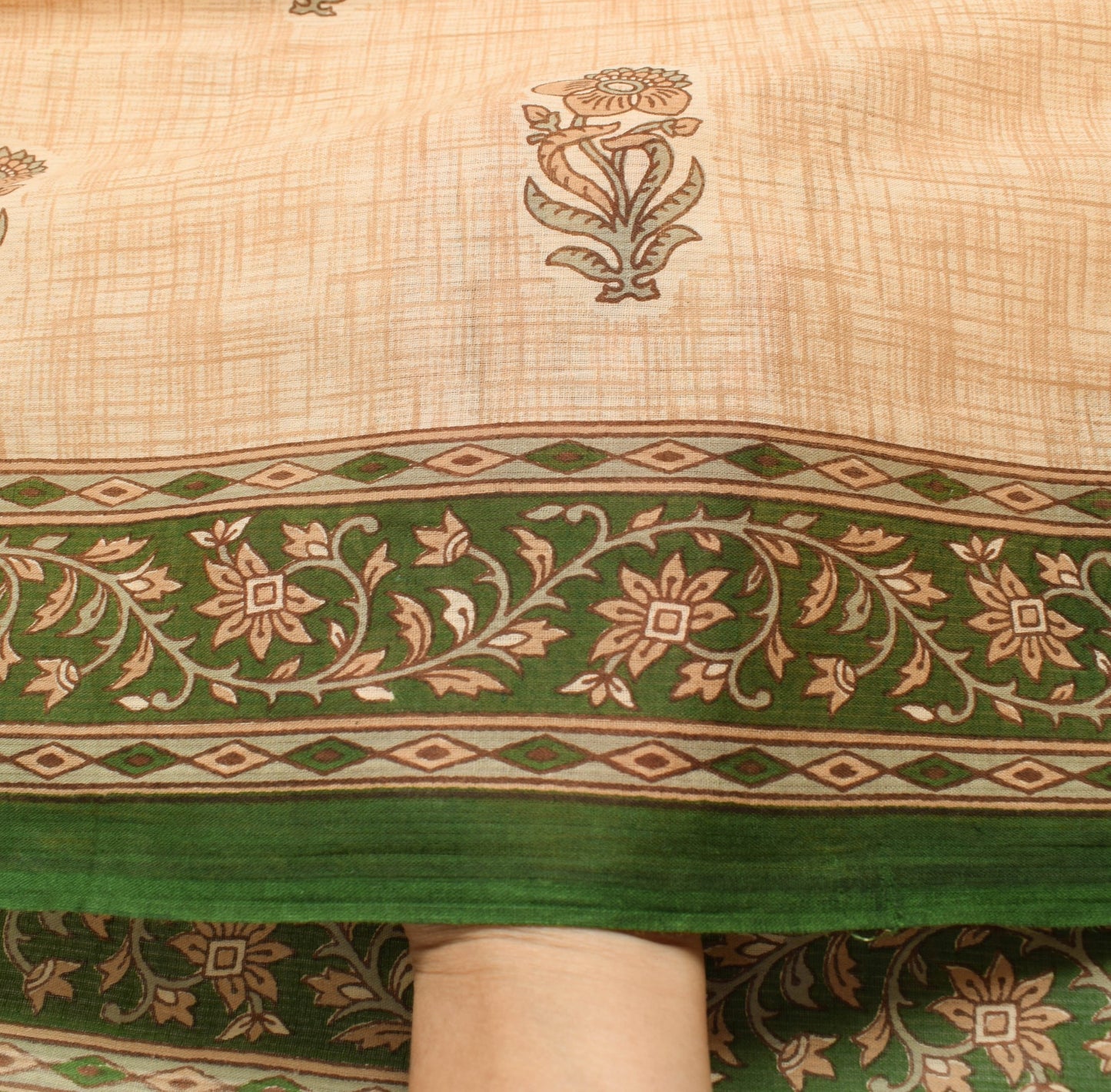 Sushila Vintage Brown Saree 100% Pure Cotton Printed Soft Craft Floral Fabric