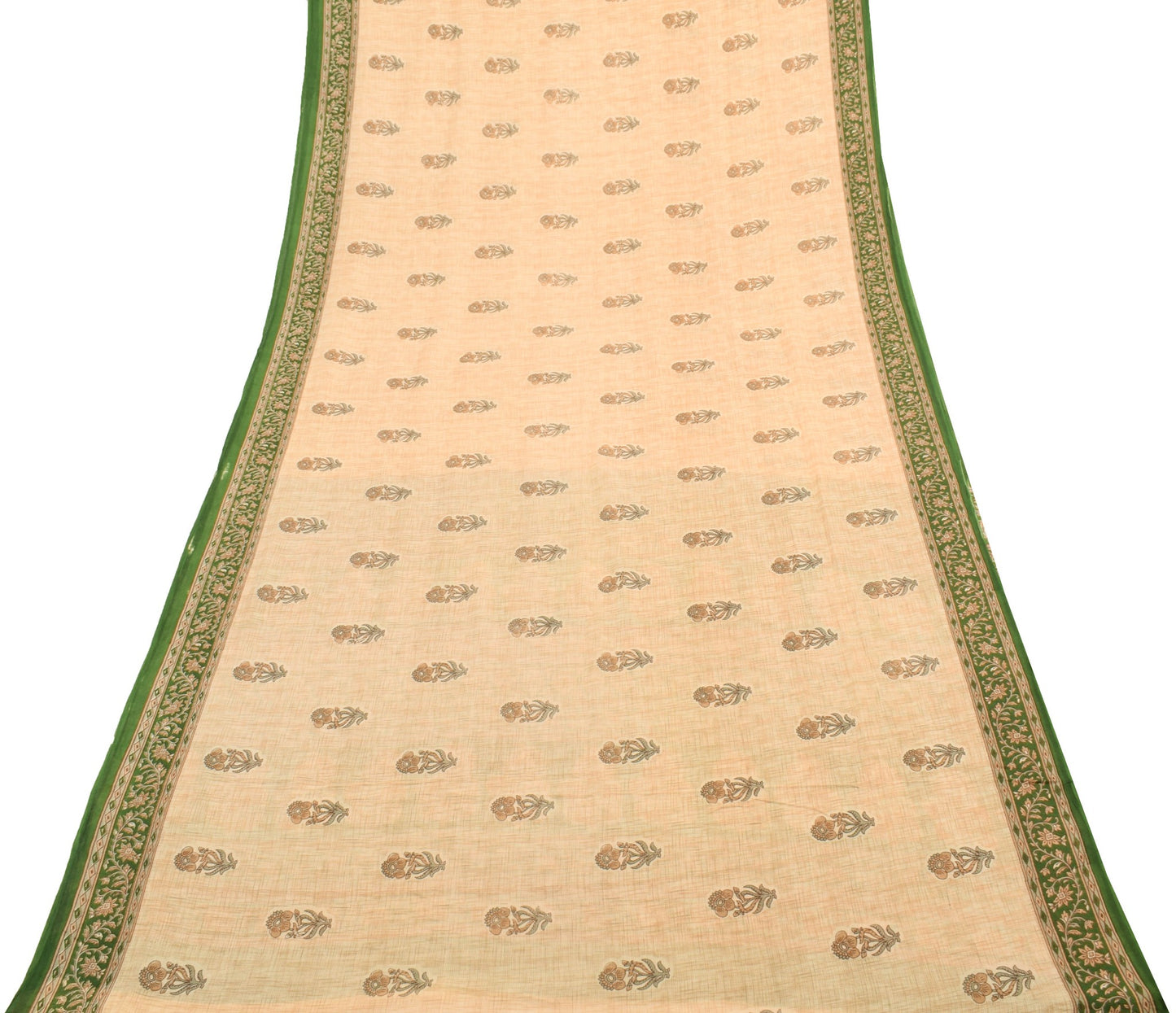 Sushila Vintage Brown Saree 100% Pure Cotton Printed Soft Craft Floral Fabric