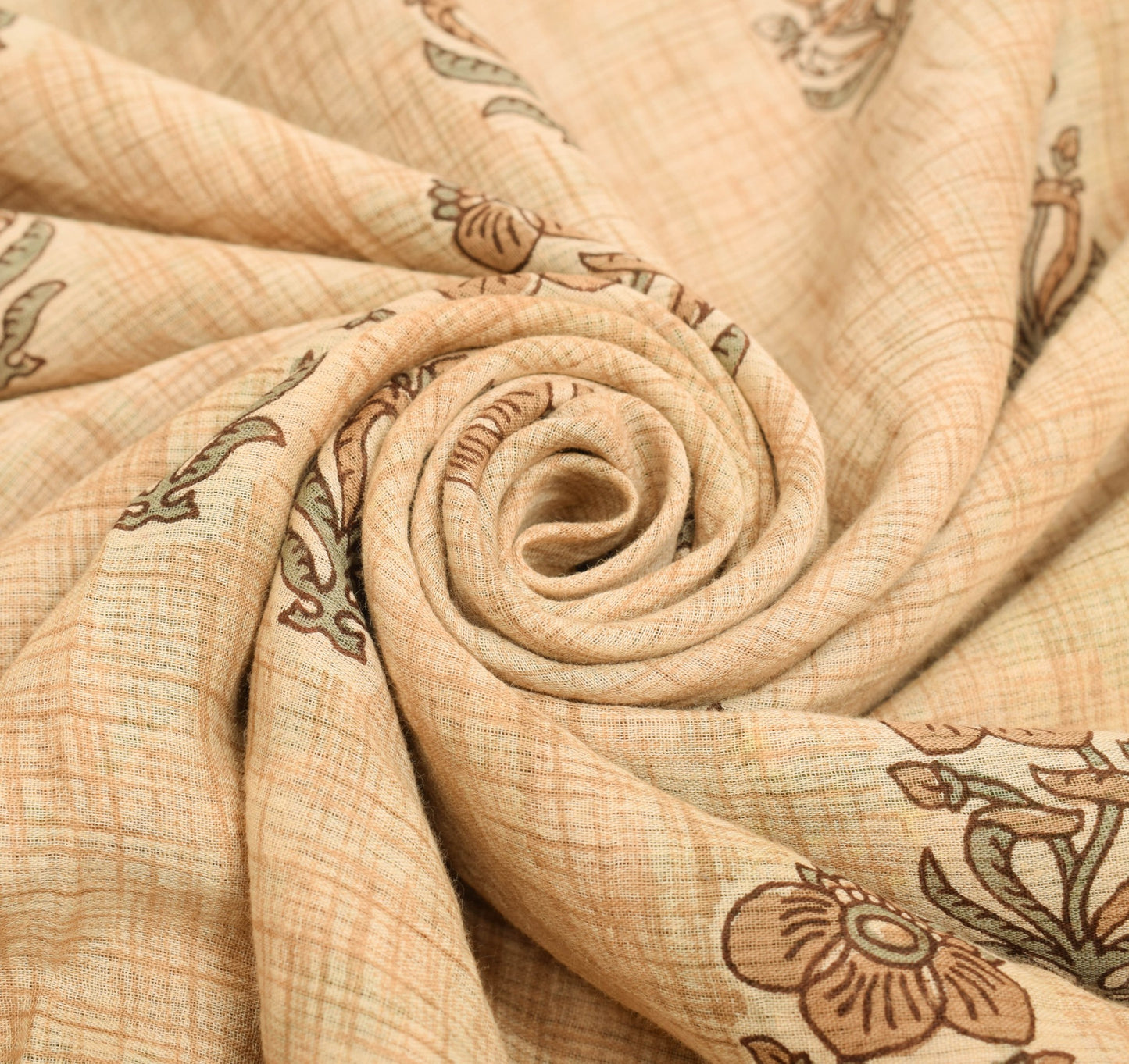 Sushila Vintage Brown Saree 100% Pure Cotton Printed Soft Craft Floral Fabric