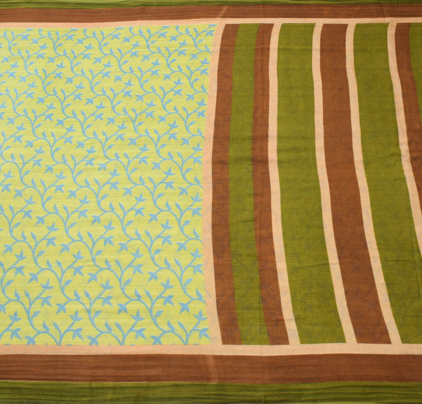 Sushila Vintage Saree 100% Pure Cotton Printed Green Floral Soft Craft Fabric