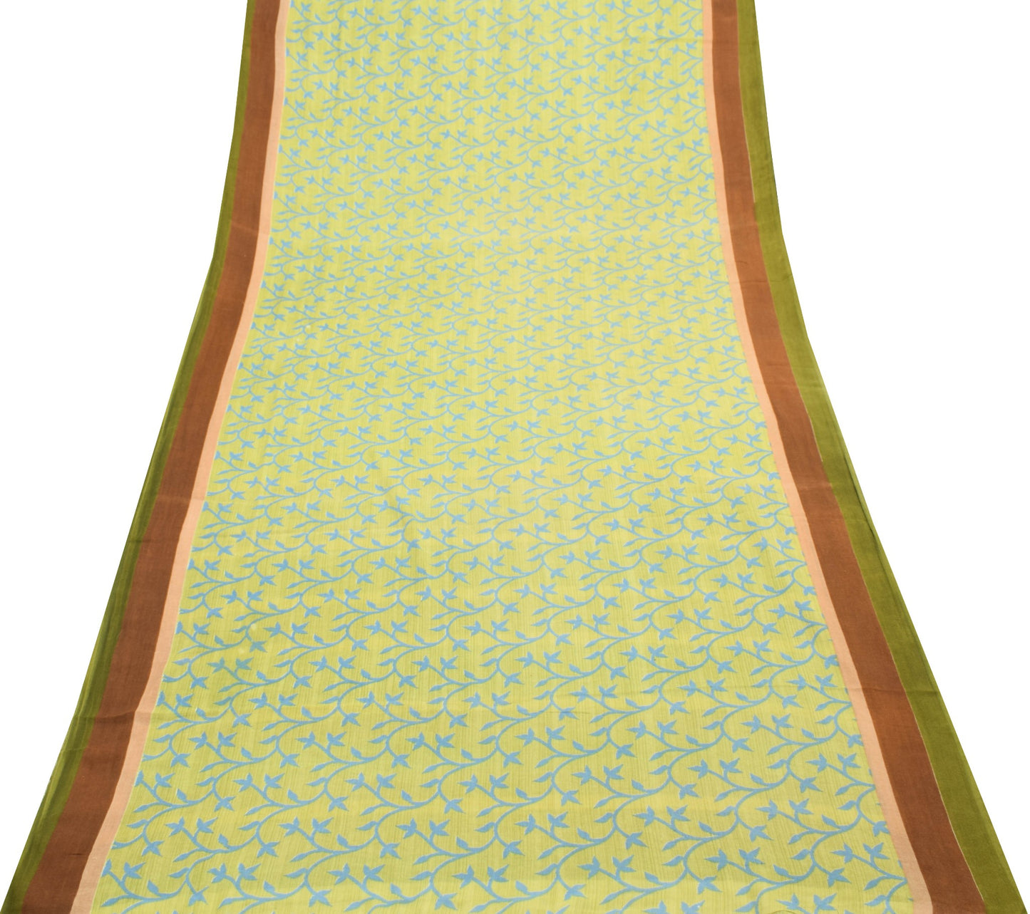 Sushila Vintage Saree 100% Pure Cotton Printed Green Floral Soft Craft Fabric