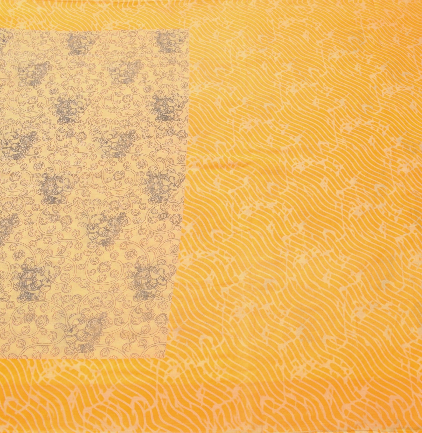 Sushila Vintage Yellow Saree Pure Cotton Kalamkari Printed Peacock Soft Fabric