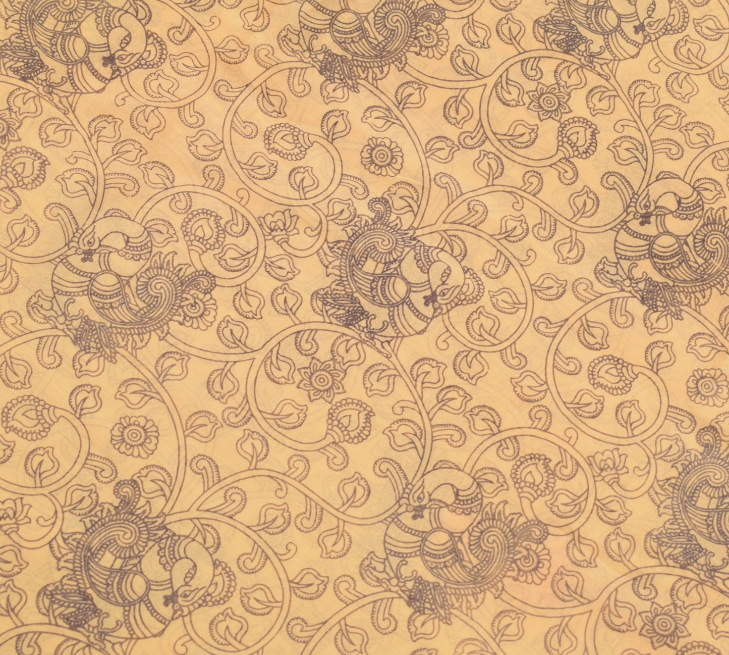 Sushila Vintage Yellow Saree Pure Cotton Kalamkari Printed Peacock Soft Fabric