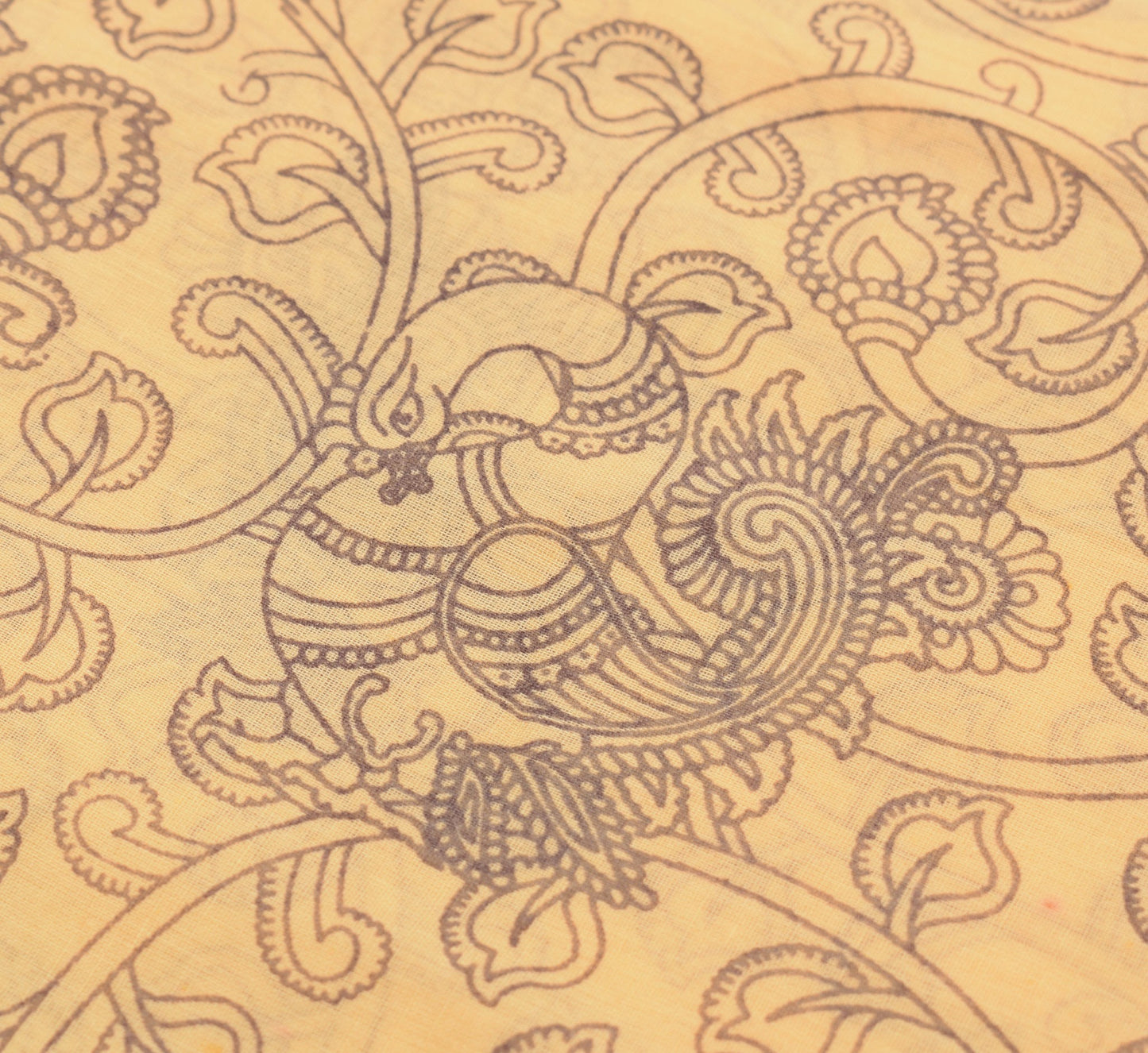 Sushila Vintage Yellow Saree Pure Cotton Kalamkari Printed Peacock Soft Fabric