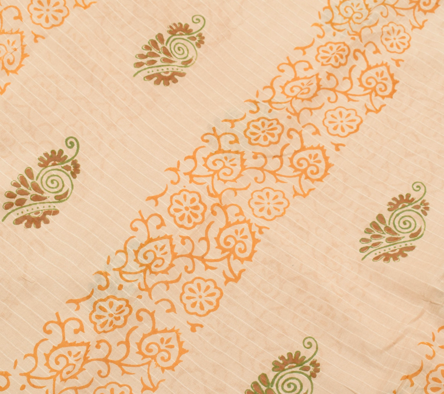 Sushila Vintage Light Brown Saree 100% Pure Cotton Printed Woven Craft Fabric