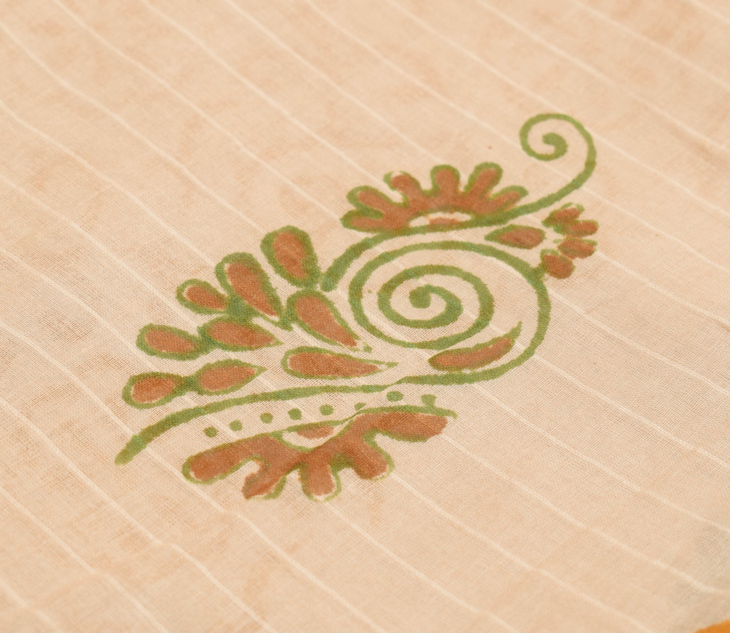 Sushila Vintage Light Brown Saree 100% Pure Cotton Printed Woven Craft Fabric