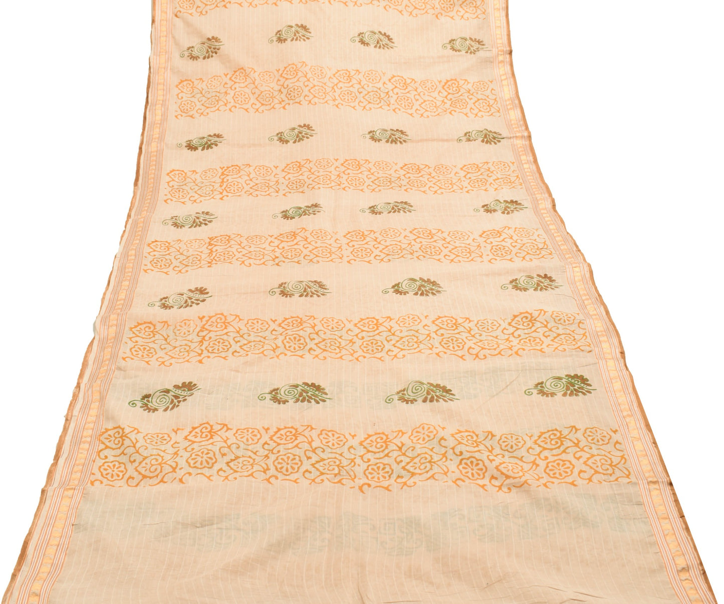 Sushila Vintage Light Brown Saree 100% Pure Cotton Printed Woven Craft Fabric