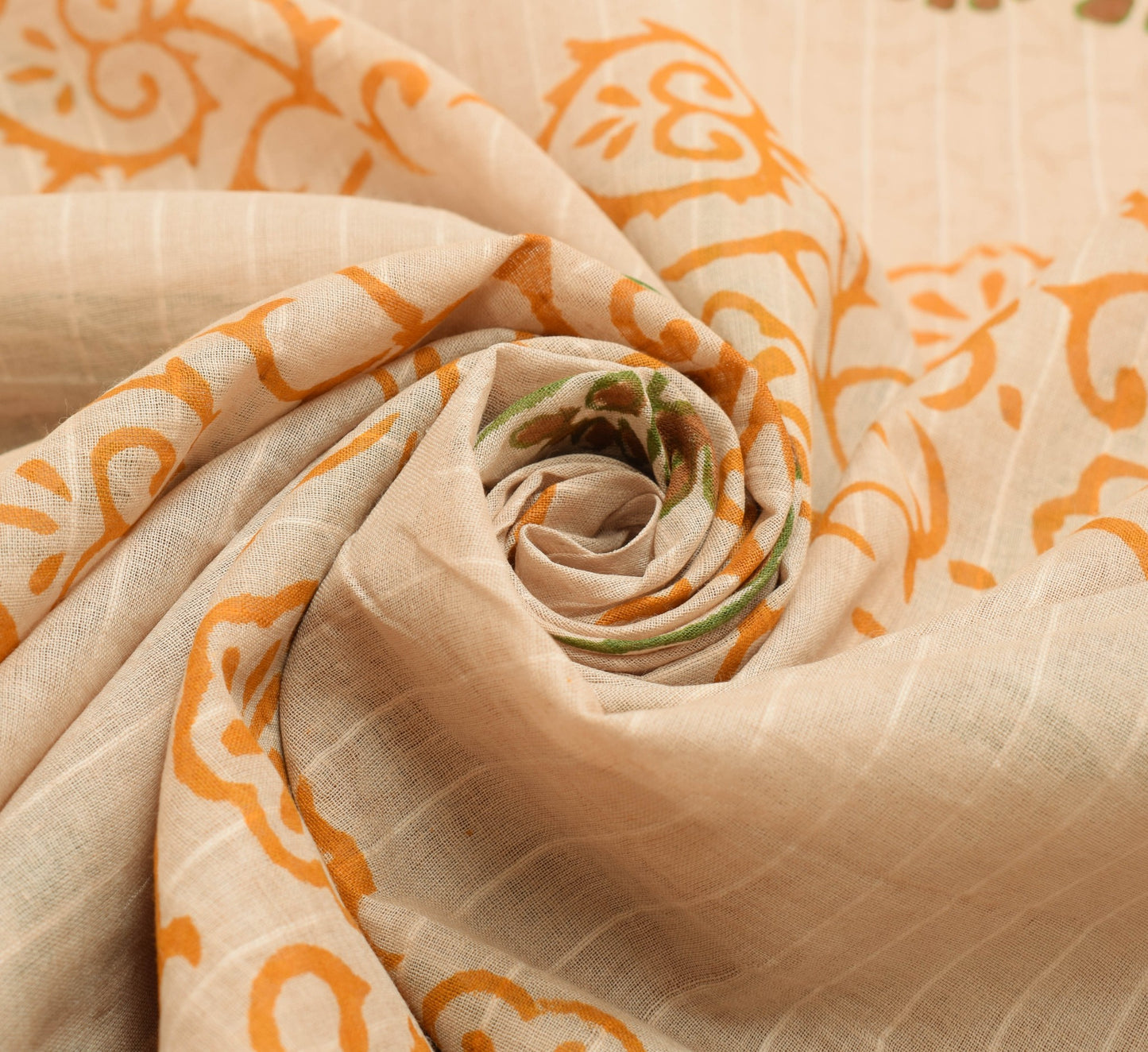 Sushila Vintage Light Brown Saree 100% Pure Cotton Printed Woven Craft Fabric