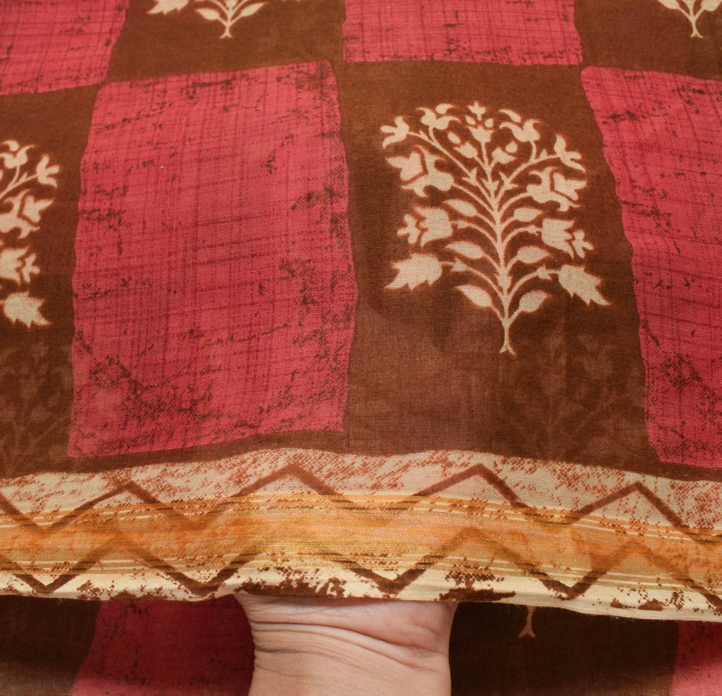 Sushila Vintage Brown Saree 100% Pure Cotton Printed Indian Soft Craft Fabric