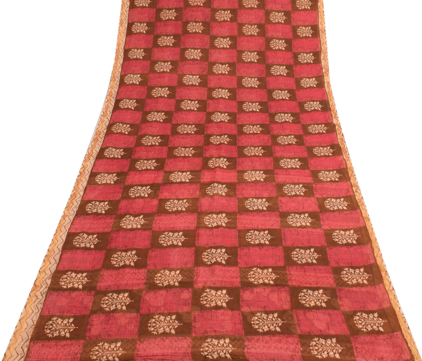 Sushila Vintage Brown Saree 100% Pure Cotton Printed Indian Soft Craft Fabric