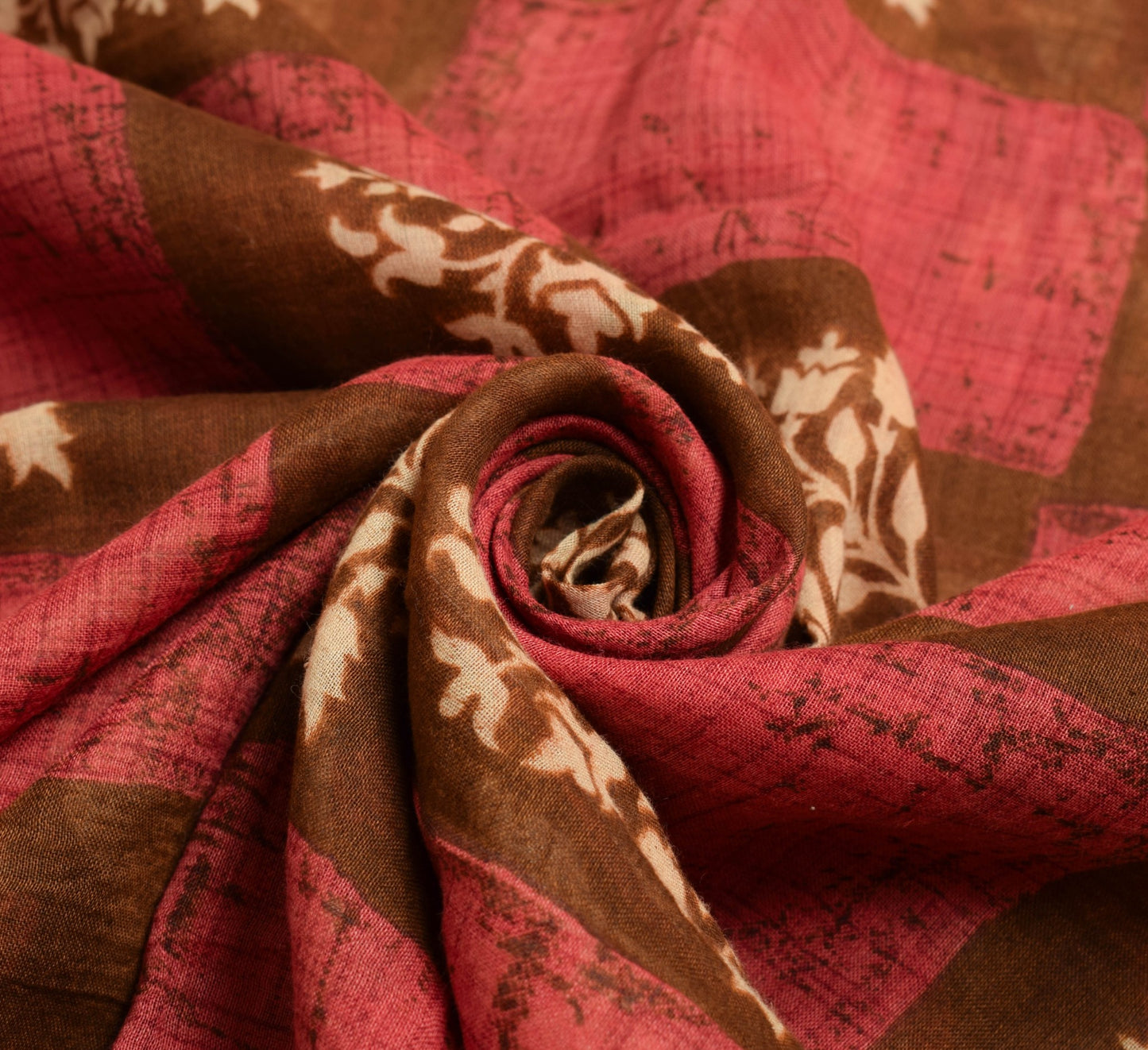 Sushila Vintage Brown Saree 100% Pure Cotton Printed Indian Soft Craft Fabric
