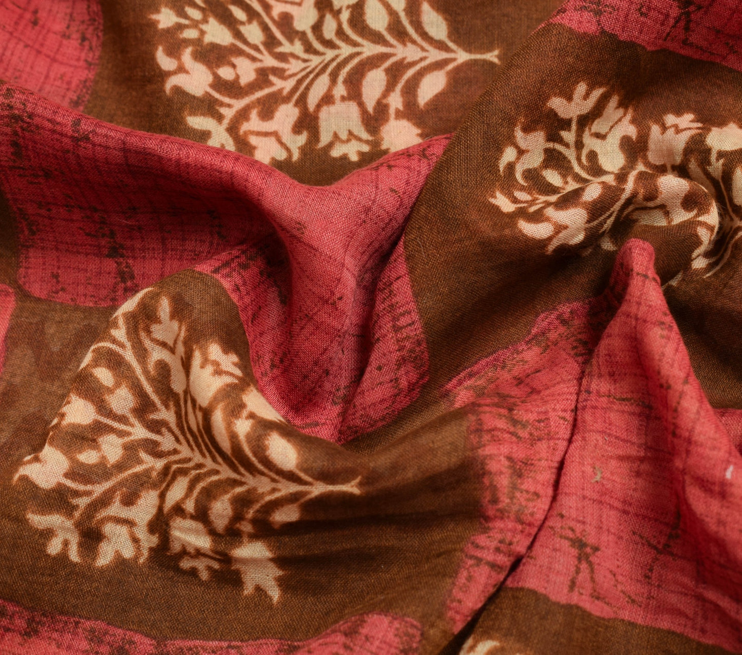 Sushila Vintage Brown Saree 100% Pure Cotton Printed Indian Soft Craft Fabric