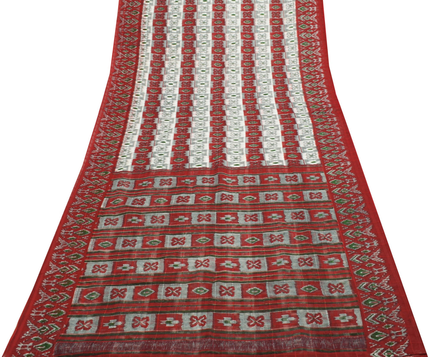Sushila Vintage Red & Cream Saree 100% Pure Cotton Printed Indian Craft Fabric