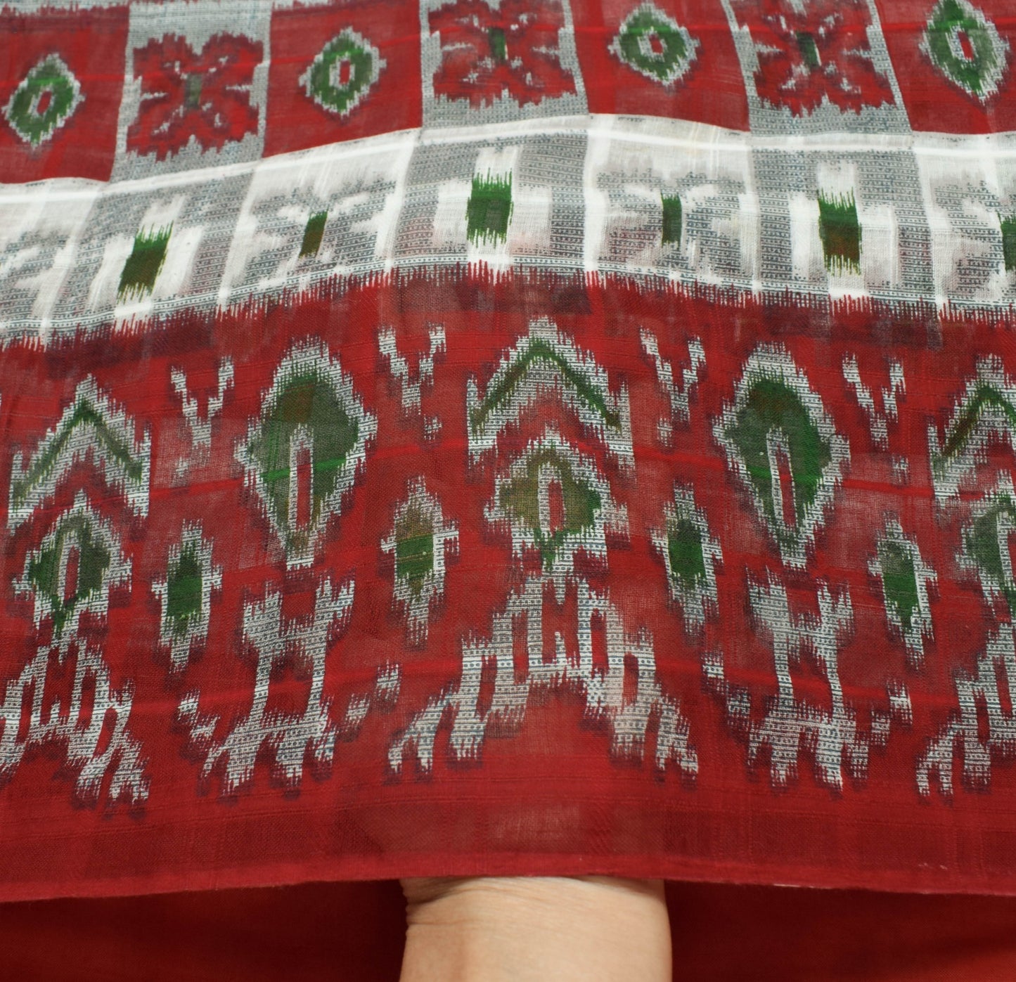 Sushila Vintage Red & Cream Saree 100% Pure Cotton Printed Indian Craft Fabric