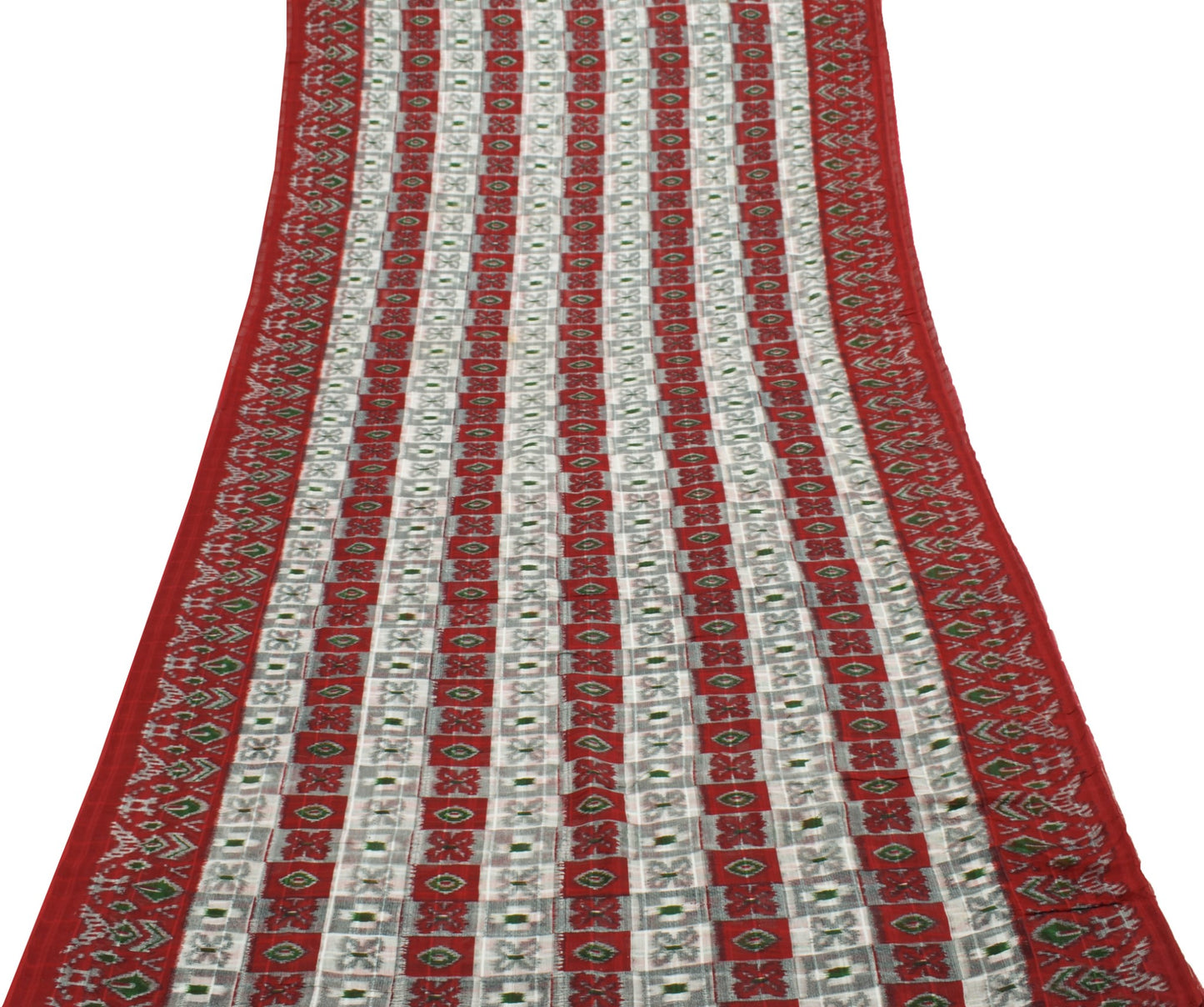 Sushila Vintage Red & Cream Saree 100% Pure Cotton Printed Indian Craft Fabric