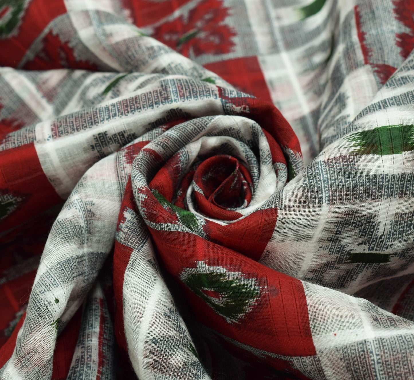 Sushila Vintage Red & Cream Saree 100% Pure Cotton Printed Indian Craft Fabric